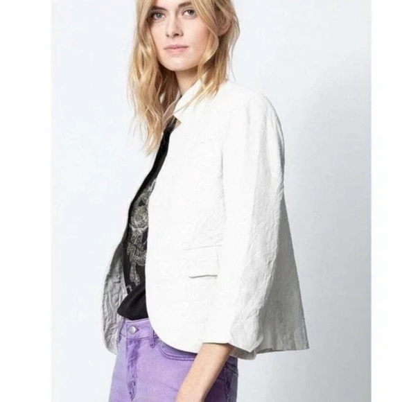 Zadig & Voltaire Jackets & Blazers - Zadig & Voltaire Women's Ivory Verys Crinkled Leather Jacket 38 Medium